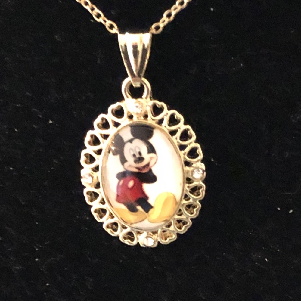 Gold-Tone Mickey Mouse Oval Pendant Necklace - Women Jewelry - Picture 6 of 9